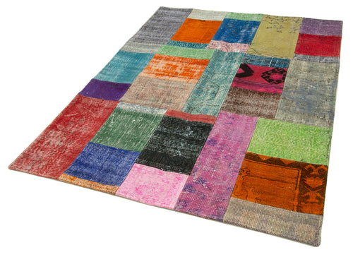 Handmade Area Rug - Blue Patchwork Cotton Wool Durable Turkish Carpet 4'8''x6'7''