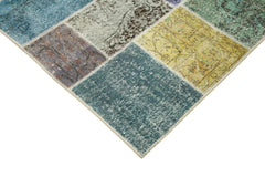 Kirk Yama Blue Patchwork Cotton Wool Handmade Area Rug 4'9'' x 6'8''