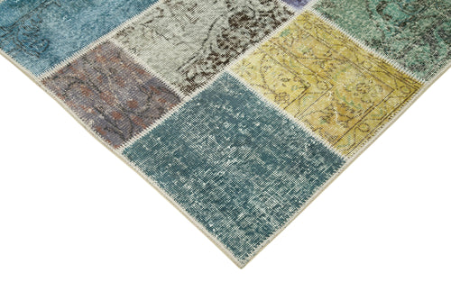 Kirk Yama Blue Patchwork Cotton Wool Handmade Area Rug 4'9'' x 6'8''