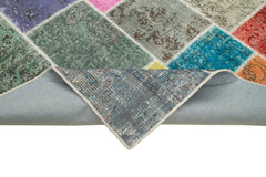 Kirk Yama Blue Patchwork Cotton Wool Handmade Area Rug 4'9'' x 6'8''