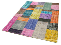 Handmade Area Rug - Blue Patchwork Rug With Wool Cotton Carpet 4'8''x6'8'' by Agacan