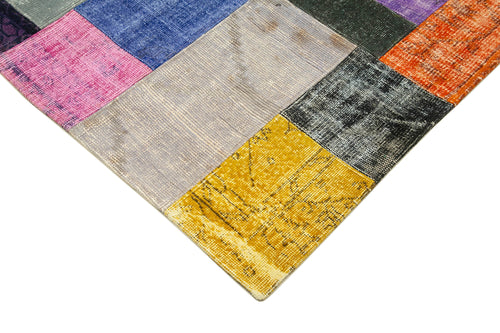 Handmade Area Rug - Blue Patchwork Rug With Wool Cotton Carpet 4'8''x6'8'' by Agacan