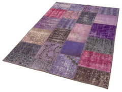 Kirk Yama Purple Patchwork Cotton Wool Handmade Area Rug 4'5'' x 6'7''