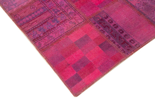 Handmade Area Rug – Pink Patchwork Cotton Wool Vintage Handwoven Carpet 5'10''x8'2''