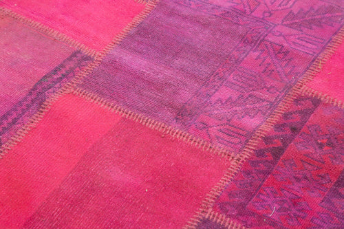 Kirk Yama Pink Patchwork Cotton Wool Handmade Area Rug 5'11'' x 7'9''