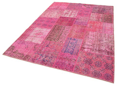 Kirk Yama Pink Patchwork Cotton Wool Handmade Area Rug 5'7'' x 7'10''