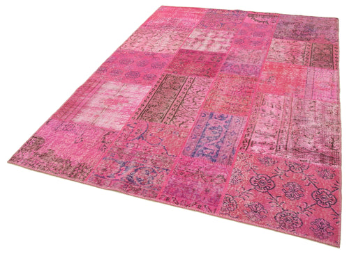 Kirk Yama Pink Patchwork Cotton Wool Handmade Area Rug 5'7'' x 7'10''