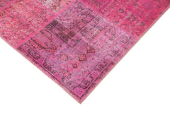 Handmade Area Rug - Pink Patchwork Cotton Wool Vintage Turkish Carpet 5'7''x7'10''