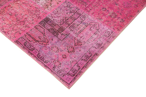 Handmade Area Rug - Pink Patchwork Cotton Wool Vintage Turkish Carpet 5'7''x7'10''