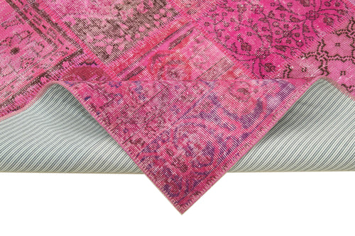 Handmade Area Rug - Pink Patchwork Cotton Wool Vintage Turkish Carpet 5'7''x7'10''