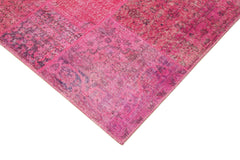 Handmade Area Rug - Pink Patchwork Cotton Wool Blend, Vintage Turkish Carpet 5'7" x 7'11"