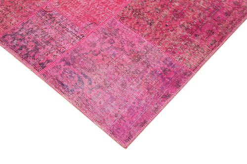 Handmade Area Rug - Pink Patchwork Cotton Wool Blend, Vintage Turkish Carpet 5'7" x 7'11"