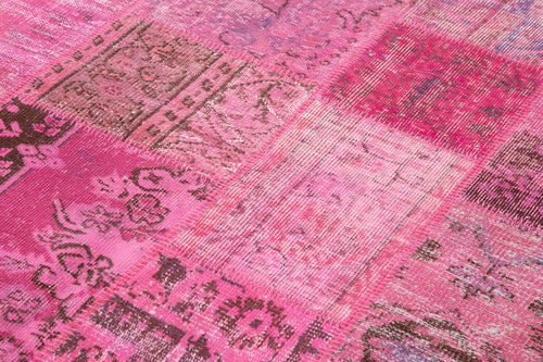 Handmade Area Rug - Pink Patchwork Cotton Wool Blend, Vintage Turkish Carpet 5'7" x 7'11"
