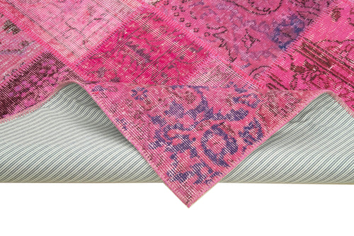 Handmade Area Rug - Pink Patchwork Cotton Wool Blend, Vintage Turkish Carpet 5'7" x 7'11"