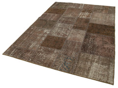Handmade Area Rug - Brown Patchwork Cotton Wool Vintage Turkish Carpet 5'7''x7'11''