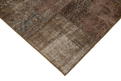Handmade Area Rug - Brown Patchwork Cotton Wool Vintage Turkish Carpet 5'7''x7'11''