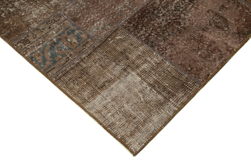 Handmade Area Rug - Brown Patchwork Cotton Wool Vintage Turkish Carpet 5'7''x7'11''