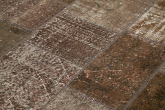 Handmade Area Rug - Brown Patchwork Cotton Wool Vintage Turkish Carpet 5'7''x7'11''