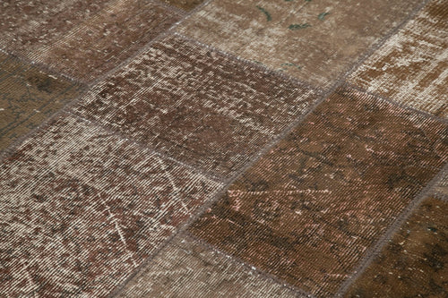 Handmade Area Rug - Brown Patchwork Cotton Wool Vintage Turkish Carpet 5'7''x7'11''