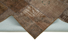 Handmade Area Rug - Brown Patchwork Cotton Wool Vintage Turkish Carpet 5'7''x7'11''