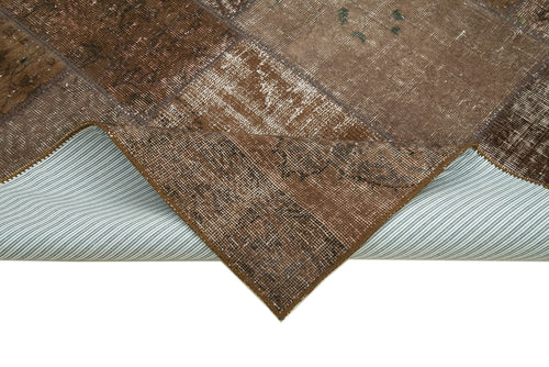 Handmade Area Rug - Brown Patchwork Cotton Wool Vintage Turkish Carpet 5'7''x7'11''