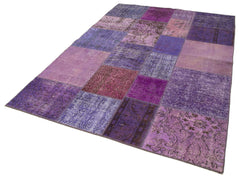 Kirk Yama Purple Patchwork Cotton Wool Handmade Area Rug 5'8'' x 8'0''
