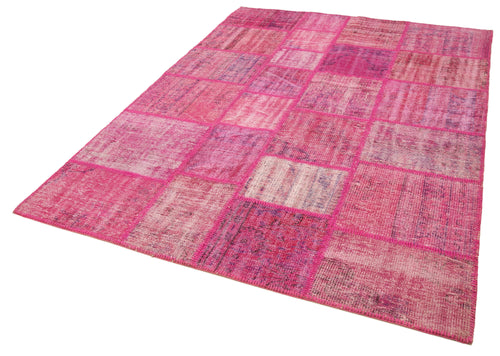 Kirk Yama Pink Patchwork Cotton Wool Handmade Area Rug 5'9'' x 7'11''