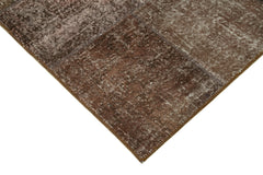 Handmade Area Rug - Brown Patchwork Cotton Wool Vintage Hand Woven Carpet 5'7''x8'