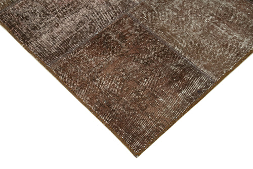 Handmade Area Rug - Brown Patchwork Cotton Wool Vintage Hand Woven Carpet 5'7''x8'