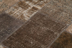 Handmade Area Rug - Brown Patchwork Cotton Wool Vintage Hand Woven Carpet 5'7''x8'