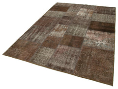 Handmade Area Rug - Kirk Yama Brown Patchwork Cotton Wool Carpet 5'7''x8'