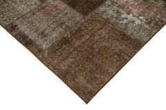 Handmade Area Rug - Kirk Yama Brown Patchwork Cotton Wool Carpet 5'7''x8'