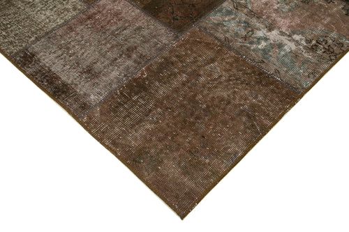 Handmade Area Rug - Kirk Yama Brown Patchwork Cotton Wool Carpet 5'7''x8'