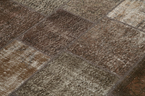 Handmade Area Rug - Kirk Yama Brown Patchwork Cotton Wool Carpet 5'7''x8'