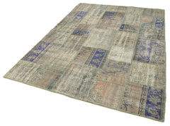 Handmade Area Rug - Kirk Yama Grey Patchwork Cotton Wool Carpet 5'10''x8'2''