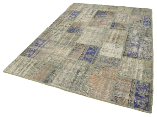 Handmade Area Rug - Kirk Yama Grey Patchwork Cotton Wool Carpet 5'10''x8'2''