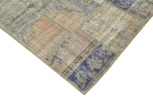 Handmade Area Rug - Kirk Yama Grey Patchwork Cotton Wool Carpet 5'10''x8'2''