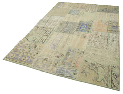 Handmade Area Rug – Beige Patchwork Cotton Wool Vintage Turkish Carpet 5'7''x8'