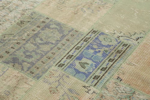 Handmade Area Rug – Beige Patchwork Cotton Wool Vintage Turkish Carpet 5'7''x8'
