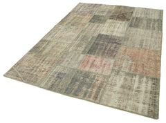 Kirk Yama Grey Patchwork Cotton Wool Handmade Area Rug 5'9'' x 7'11''