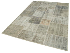 Handmade Area Rug – Grey Patchwork Wool Cotton Blend Soft Textured Carpet 5'7"x8'0"