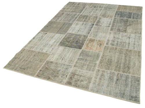 Handmade Area Rug – Grey Patchwork Wool Cotton Blend Soft Textured Carpet 5'7"x8'0"