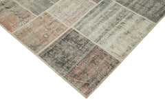 Handmade Area Rug – Grey Patchwork Cotton Wool Vintage Hand Knotted Carpet 5'7''x7'10''