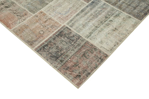 Handmade Area Rug – Grey Patchwork Cotton Wool Vintage Hand Knotted Carpet 5'7''x7'10''