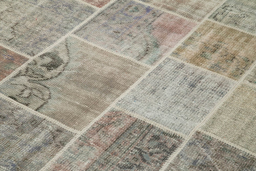 Handmade Area Rug – Grey Patchwork Cotton Wool Vintage Hand Knotted Carpet 5'7''x7'10''