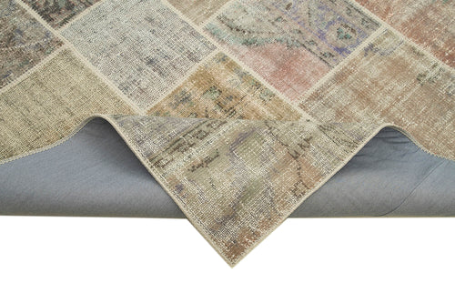 Handmade Area Rug – Grey Patchwork Cotton Wool Vintage Hand Knotted Carpet 5'7''x7'10''