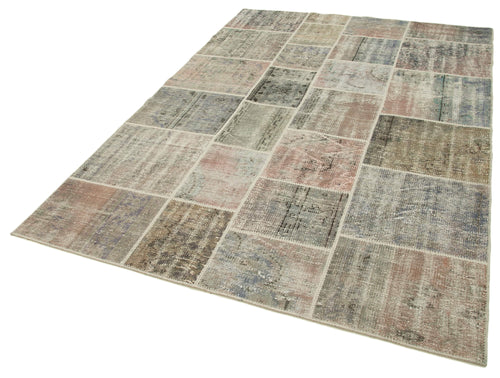 Kirk Yama Grey Patchwork Cotton Wool Handmade Area Rug 5'8'' x 7'11''
