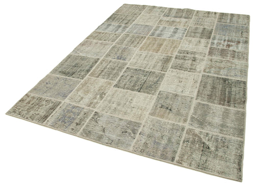 Handmade Area Rug - Kirk Yama Grey Patchwork Cotton Wool Carpet 5'8''x8'1''
