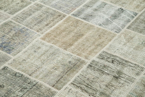 Handmade Area Rug - Kirk Yama Grey Patchwork Cotton Wool Carpet 5'8''x8'1''