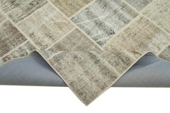 Handmade Area Rug - Kirk Yama Grey Patchwork Cotton Wool Carpet 5'8''x8'1''